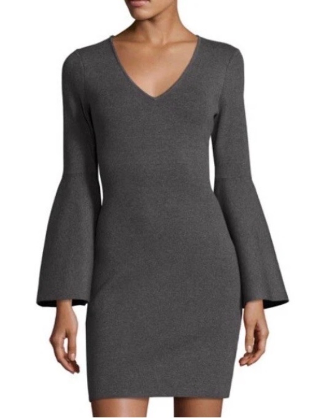 Milly Bell Sleeve Gray Knit Sweater Bodycon Mini Dress Small S [TE]